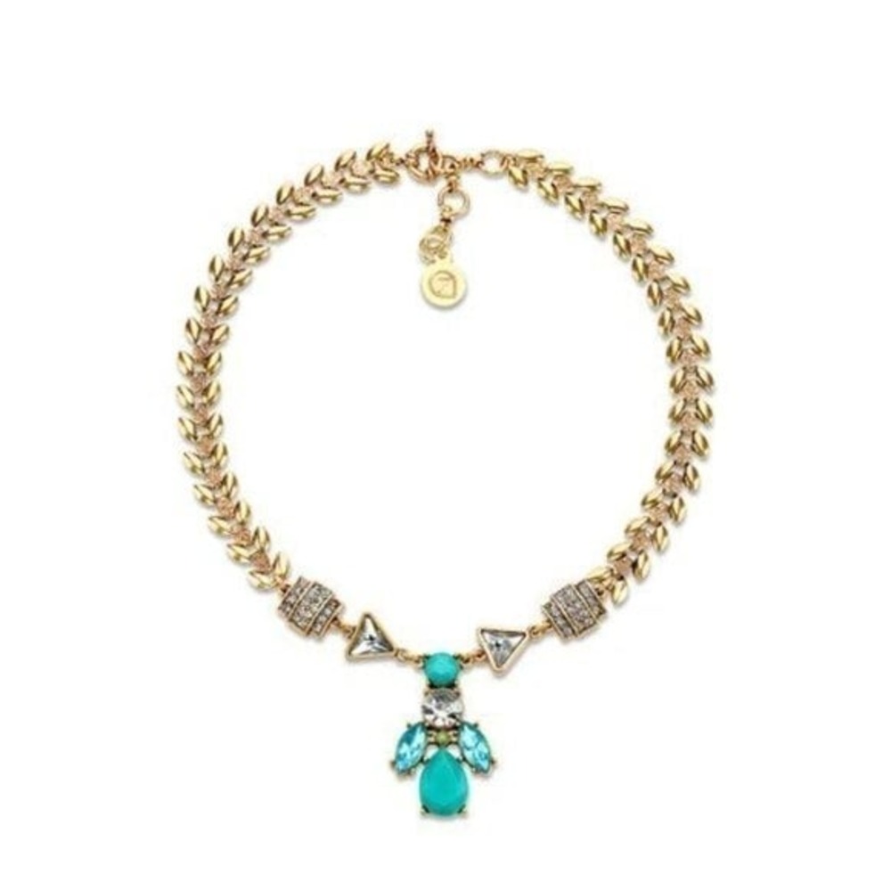 7 Charming Sisters "Caribbean Curtsy" Antique Gold Plated Chain Crystal Necklace